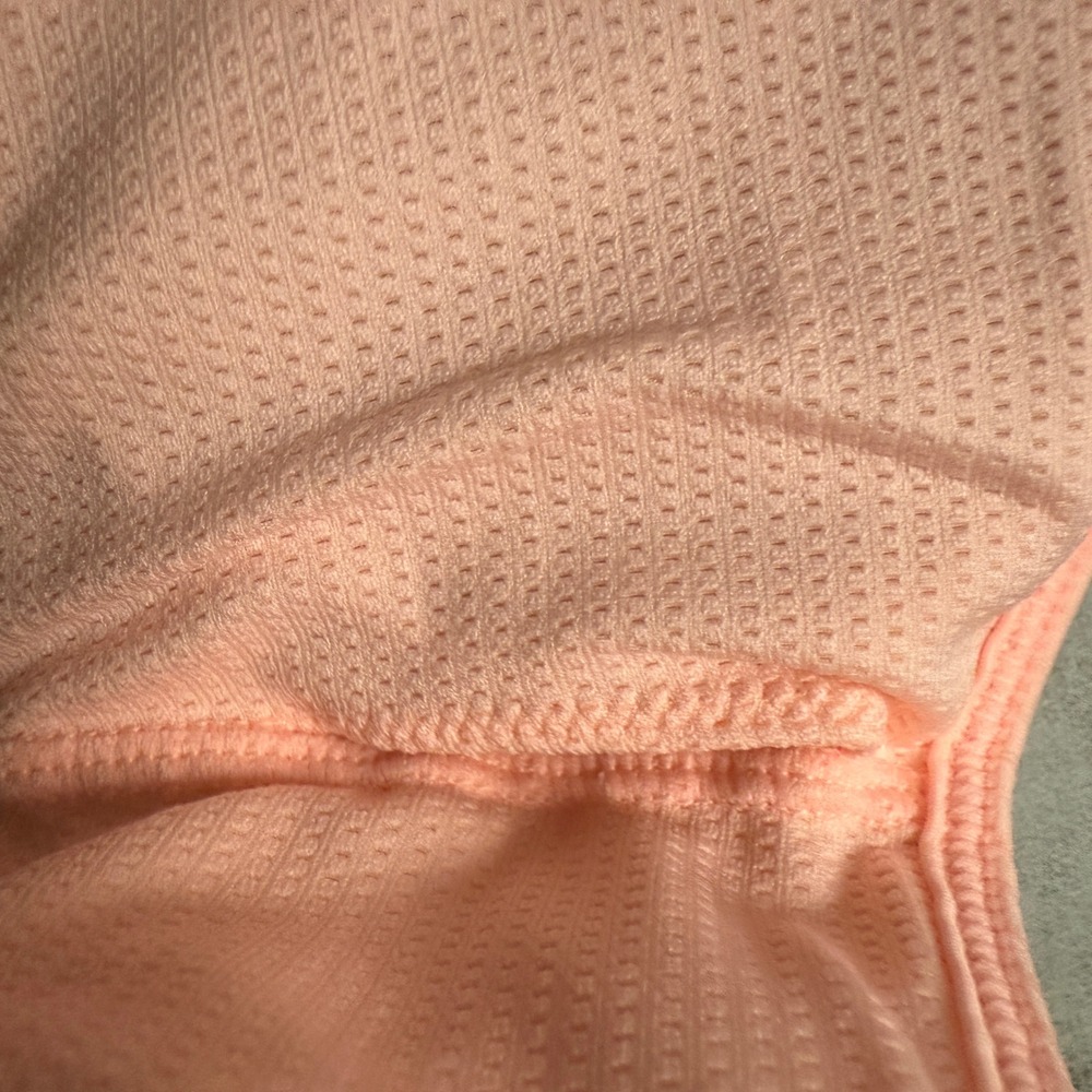 Adidas Size Medium Strappy Sports Bra Peach Navy White‎ Lined Cups Cool Back - Picture 7 of 7